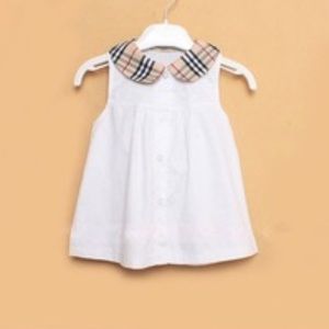 White Burberry imitation plaid doll collar